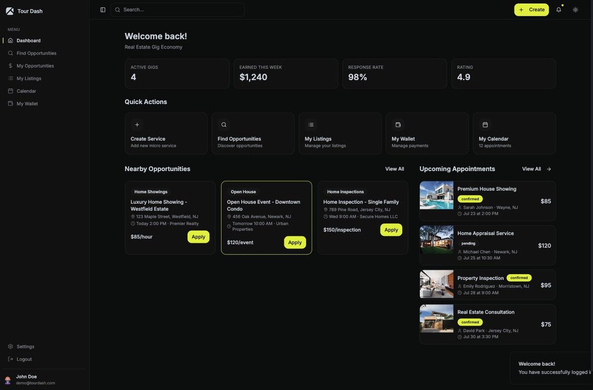 Dashboard, dark theme