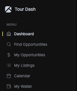 Tour Dash logomark in the sidebar